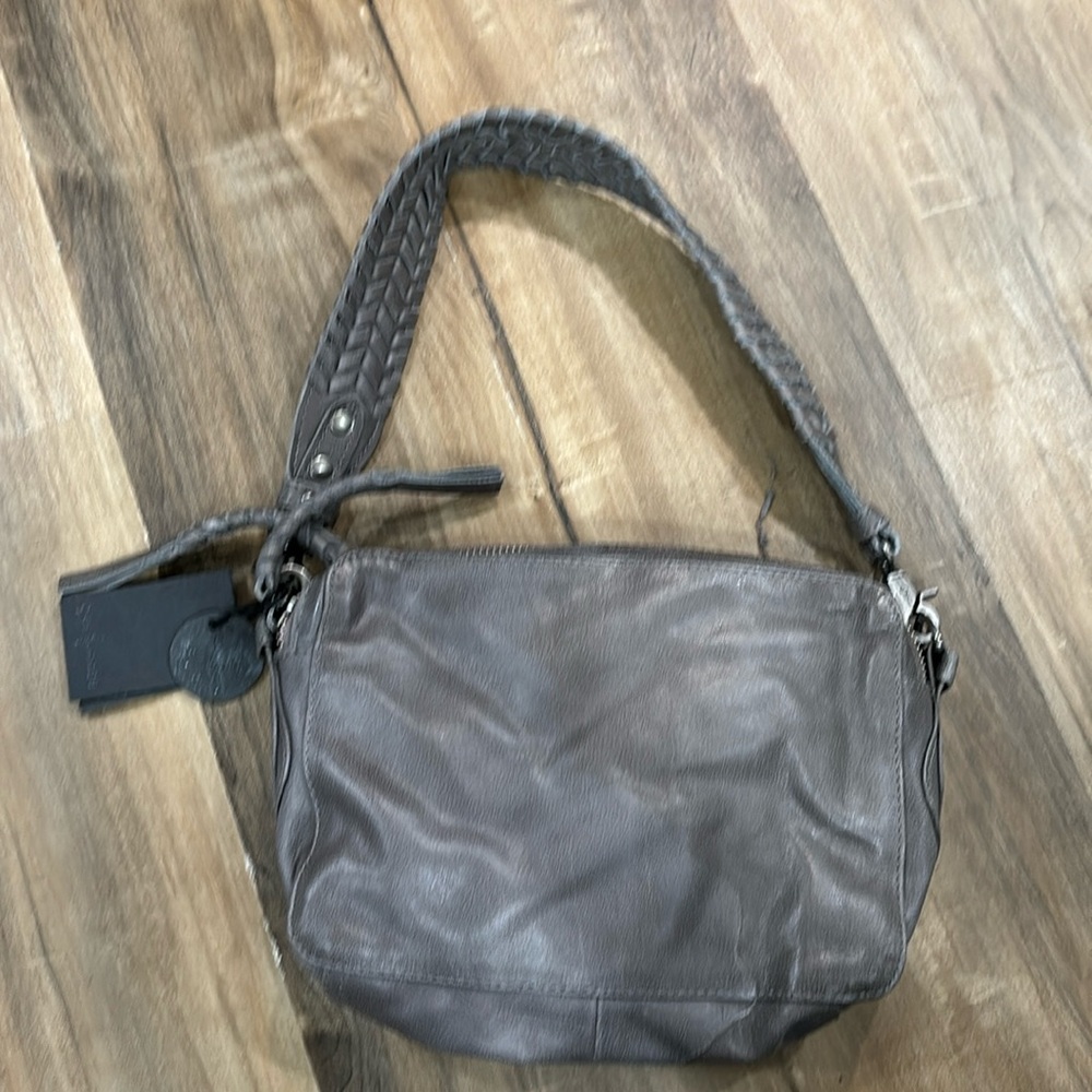 NWT grey leather handbag retail 168